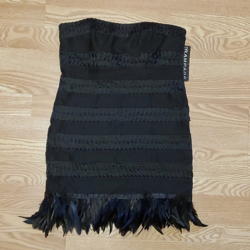 Strappless Little Black Dress with feathers